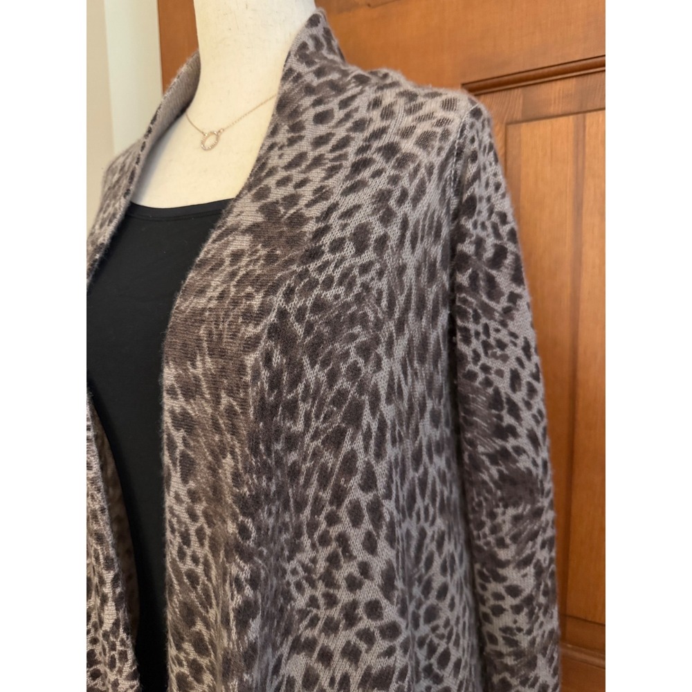 Line Cashmere Open Front‎ Cardigan Sweater Womens Small Cheetah Soft Wrap